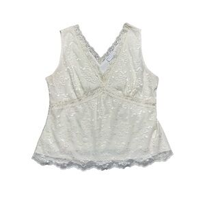 Worthington Vintage Lace‎ Babydoll Tank Top Womens Size XL Ivory Sleeveless Y2K